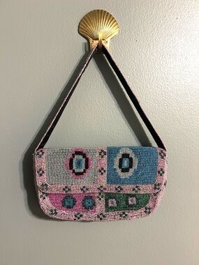 Comeco Vintage Silver Hand Beaded Envelope Clutch